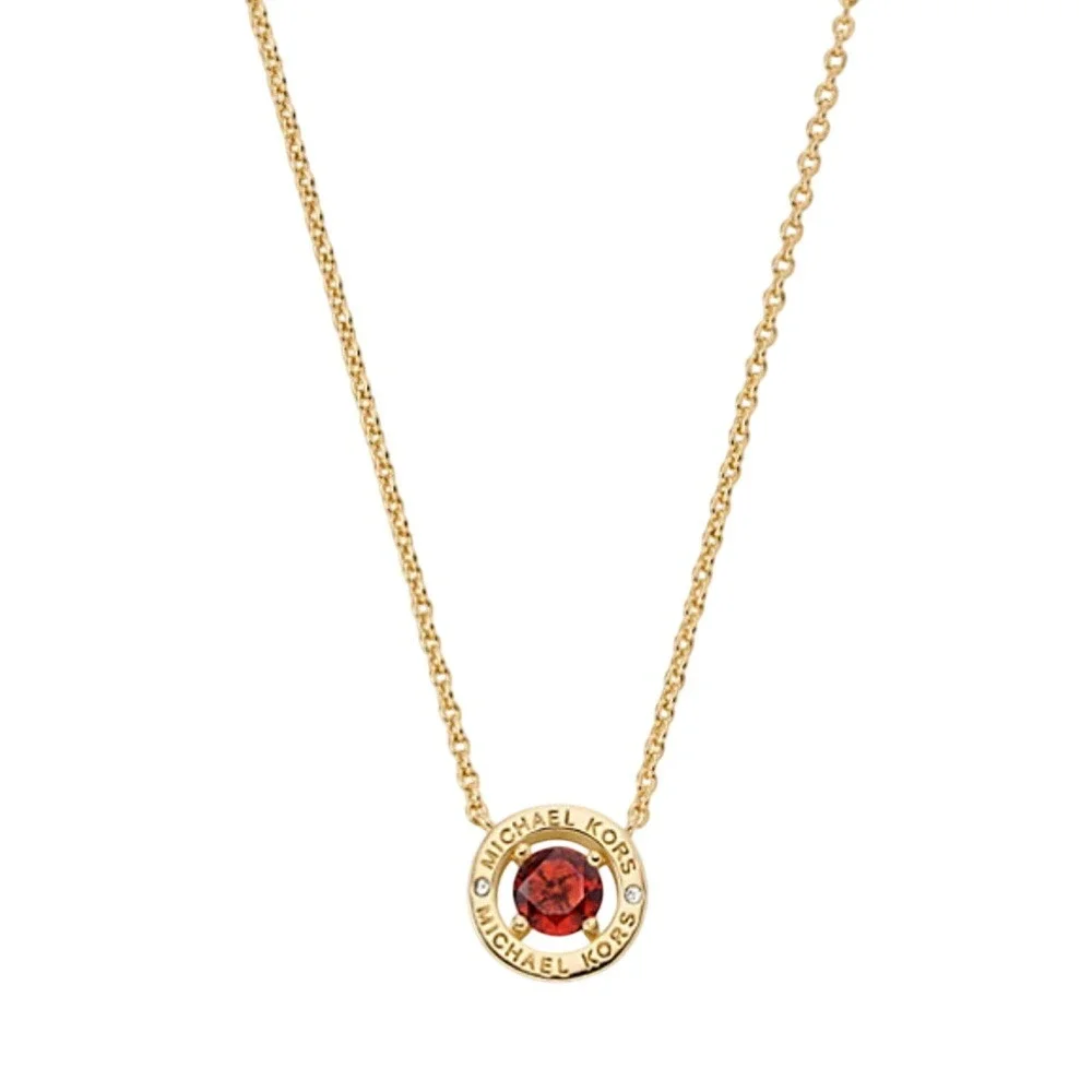 Michael Kors Gold Tone Red Stone Halo Pendant‎ Necklace MKJC0100B710